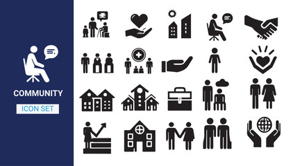 Family icon set with silhouettes and symbols for home business and people