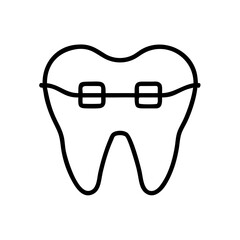 Tooth with Braces Illustration in Black Outline Style  