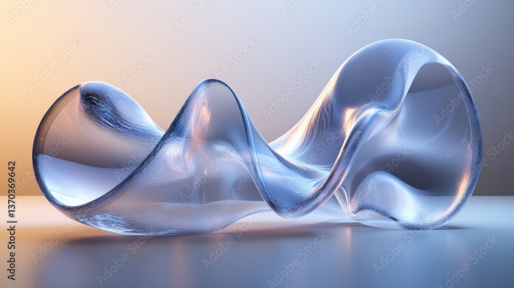 Fototapete A high-definition holographic rendering of wavy, abstract shapes that pulse with light, set against a smooth, minimalistic backdrop of cool tones 