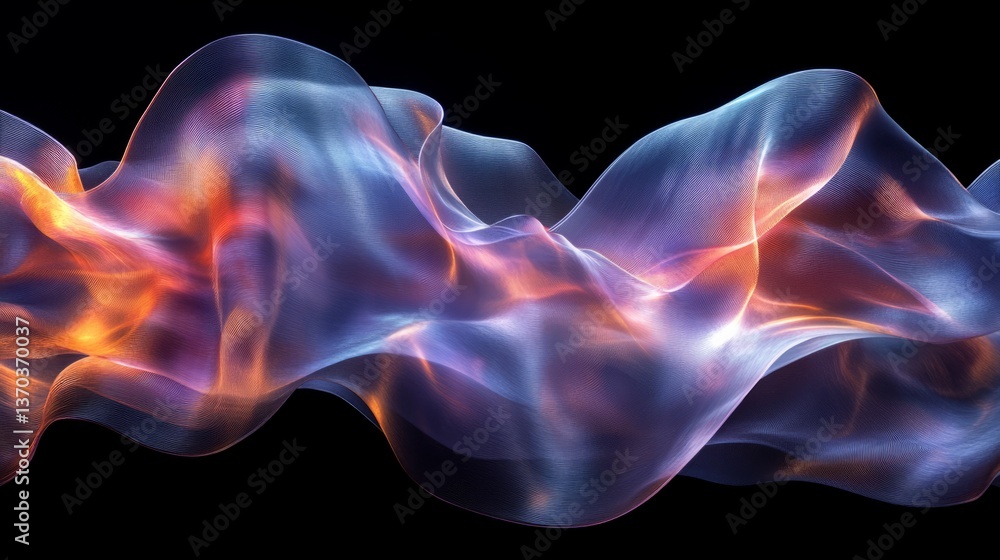 Fototapete A high-definition holographic rendering of wavy, abstract shapes that pulse with light, set against a smooth, minimalistic backdrop of cool tones 