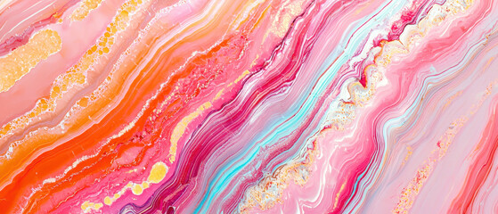 A vibrant abstract design featuring flowing pink, orange, and turquoise hues, evoking a sense of movement and elegance.