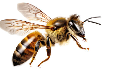 Flying bee Isolated On PNG Transparent and White Background 