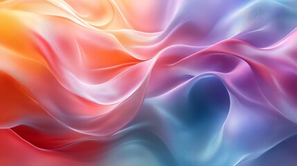 Obraz premium Holographic abstract background featuring flowing wavy shapes in iridescent hues, with smooth transitions between colors, creating a surreal and futuristic feel 