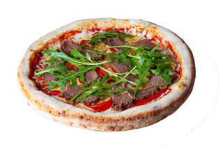 pizza with tomato sauce and meat
