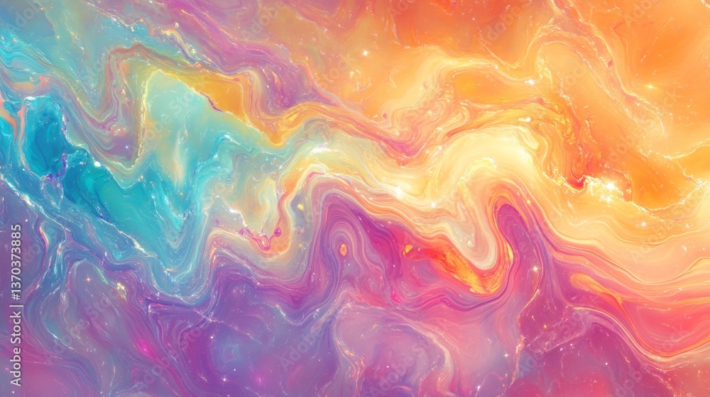 Poster vibrant holographic abstract background with wavy shapes flowing in seamless patterns, glowing in pa