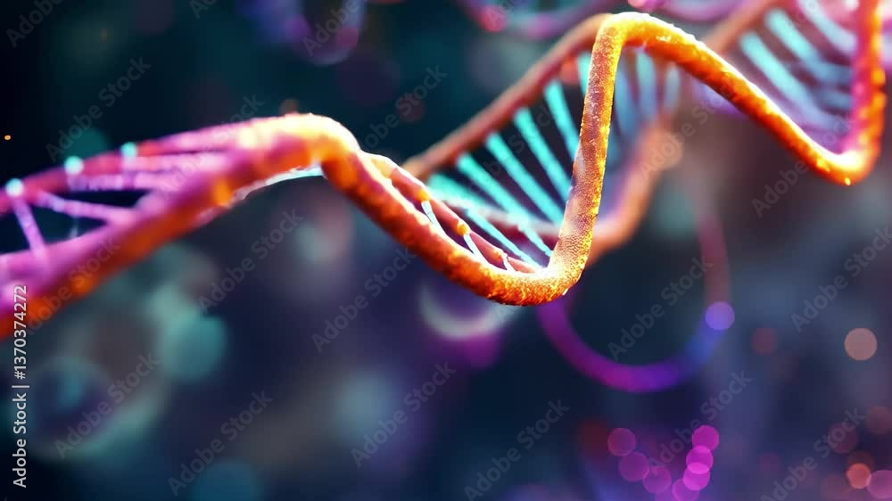 Poster a vivid and colorful depiction of double helix dna strands intertwining, highlighting their intricat