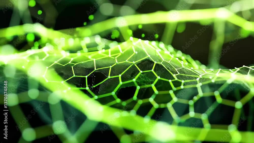 Poster this structure features a dynamic green surface displaying complex hexagonal formations, enhanced by