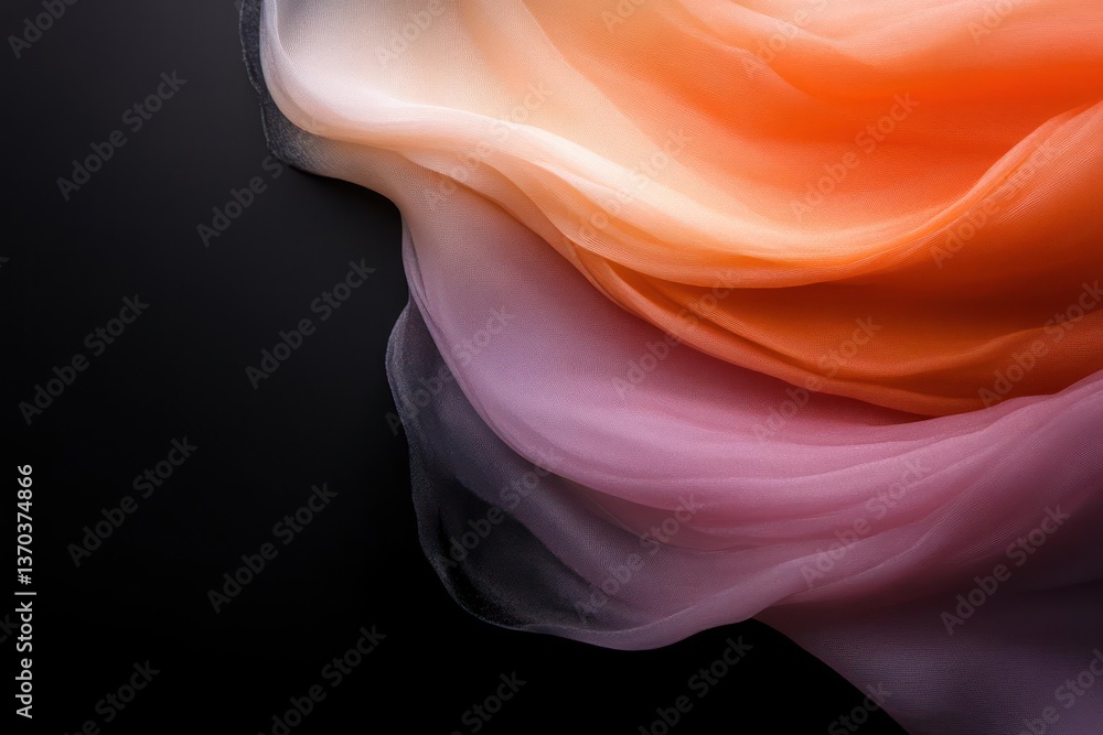 Poster abstract layers of orange pink and purple colors with granular texture on dark background