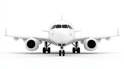 Obraz premium White Passenger Airplane Detailed Front View on Clean White Background