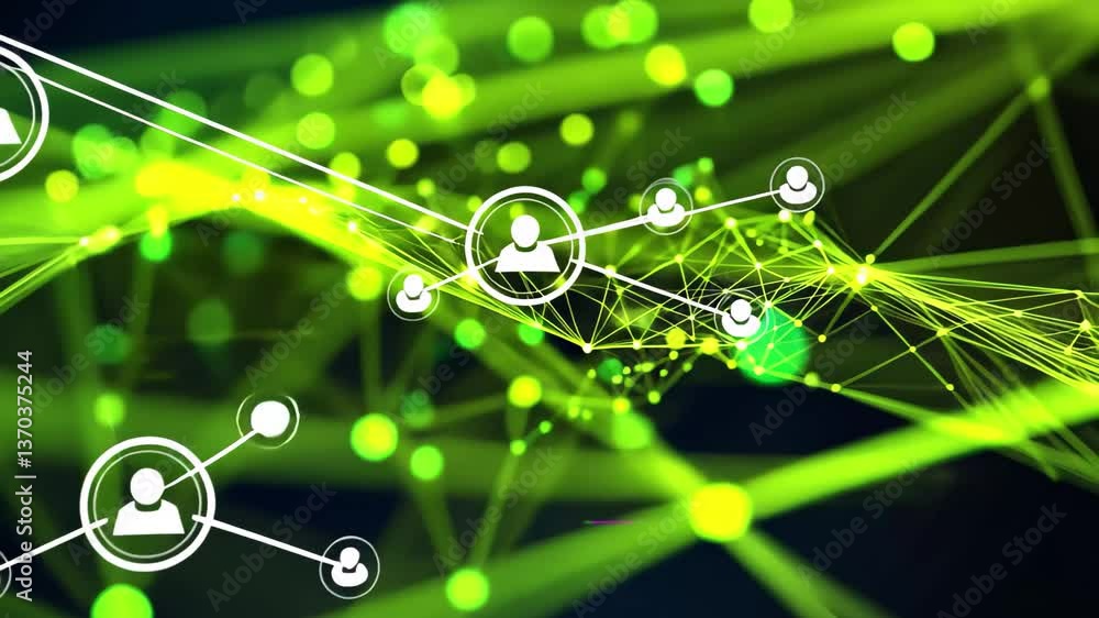 Poster glowing green dots and interconnected lines form an abstract pattern that exudes energy and movement