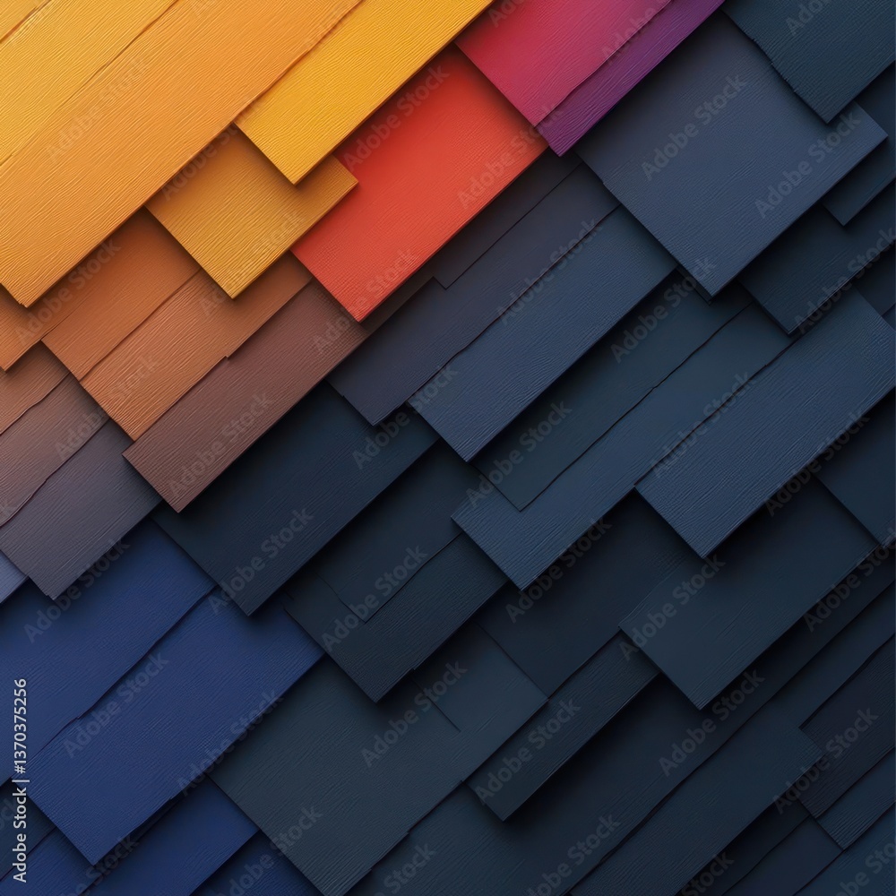 Aufkleber Abstract Diagonal Pattern Of Colorful Textured Blocks With Gradient Shades And Wooden Appearance