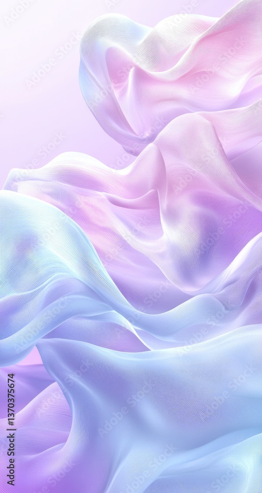 Poster pastel abstract flowing shapes with pixelated texture in lavender pink and blue colors on a soft gra