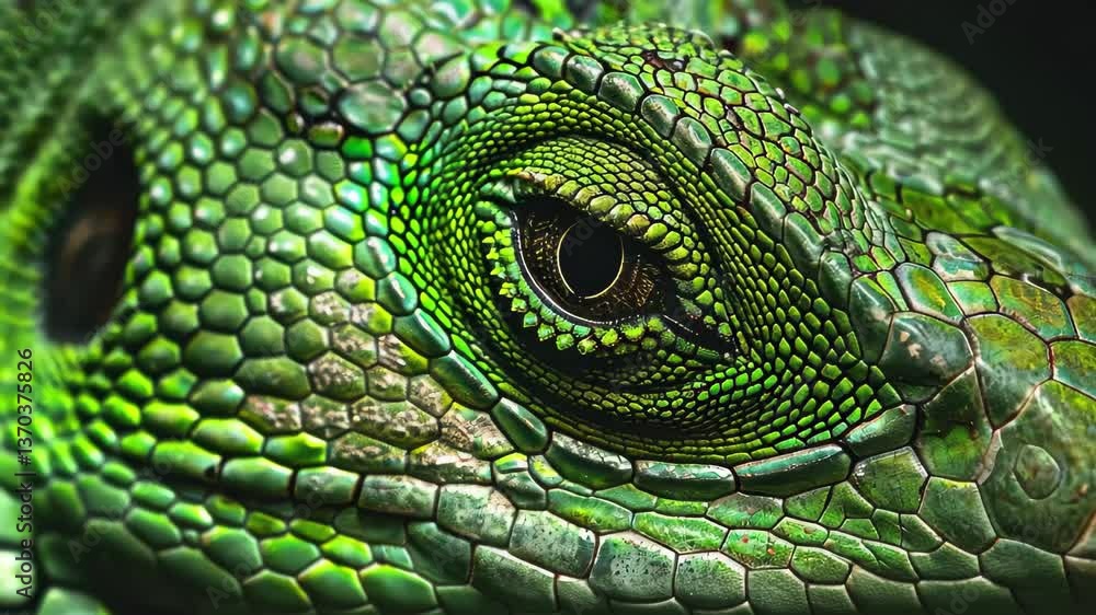 Poster the close-up captures the intricate patterns and textures of a green lizard's scales, emphasizing it