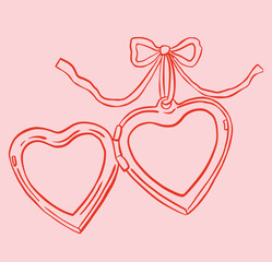 Heart locket with ribbon illustration. Whimsical wedding illustration.