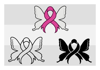 Cancer Ribbon Svg Silhouette, Cancer Ribbon Wings, Cancer Awareness, Breast cancer Svg, Pink Ribbon Svg Cut Files, Breast cancer clipart, 
Files for Cricut, Png Dxf Jpg Eps, Cancer Ribbon Svg Images, 
