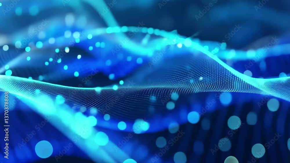 Aufkleber the artwork showcases a mesmerizing digital ocean landscape bathed in blue light, featuring wave-lik