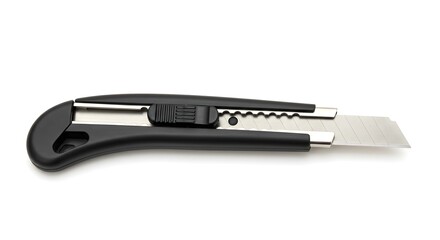 Obraz premium Utility Knife with Retractable Blade on White Background for Cutting