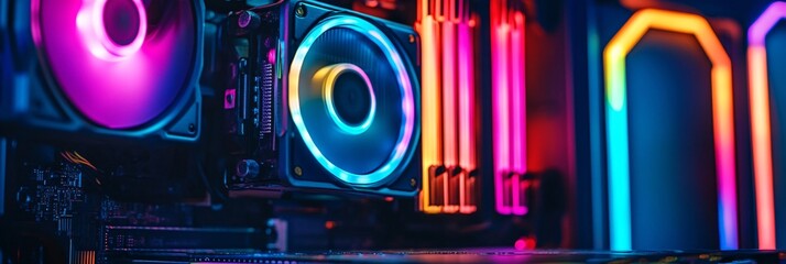 Fototapeta premium Detailed Close-Up of a Powerful Gaming PC Featuring Dynamic RGB Lighting Accents