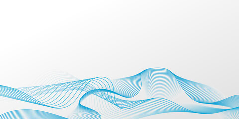 Smooth blue wavy lines on a light grey background. Dynamic flowing digital technology backdrop. Future smoke wavy line design for brochure, ads, website, banner, presentation