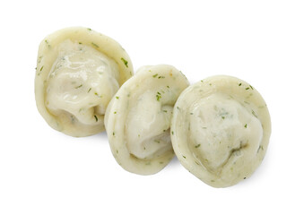 Delicious dumplings (pelmeni) with spices isolated on white