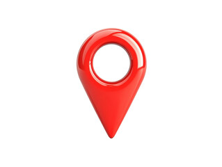 Red location pin symbol for mapping and navigation purposes on a transparent background, cut out