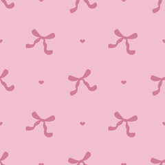 Seamless Pink Coquette Bow and Heart Pattern for Girly Aesthetic Background