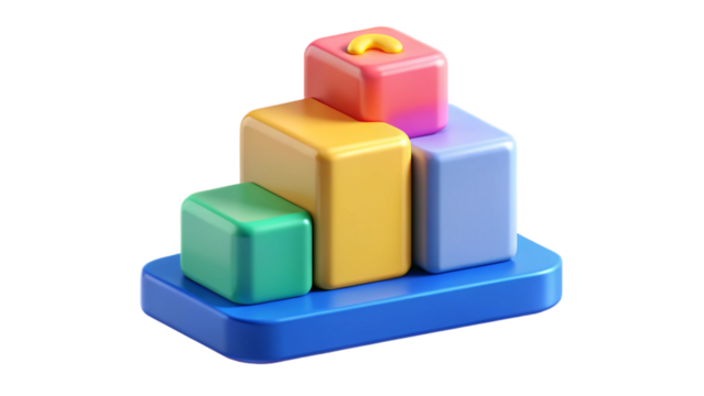 Preschool number 123 block 3d icon isolated on illustration png background of one two three education cube brick concept or school learn child play toy sign and kid math count box simple study symbol.