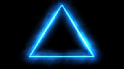 A glowing blue neon triangle shines bright against a stark black background.