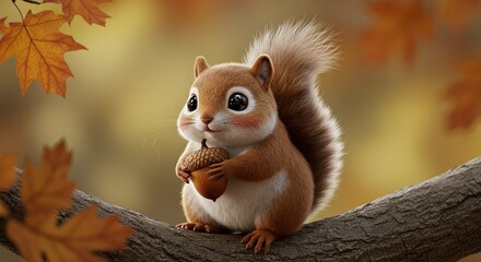 Obraz premium Adorable Autumn Squirrel: A Charming Digital Painting