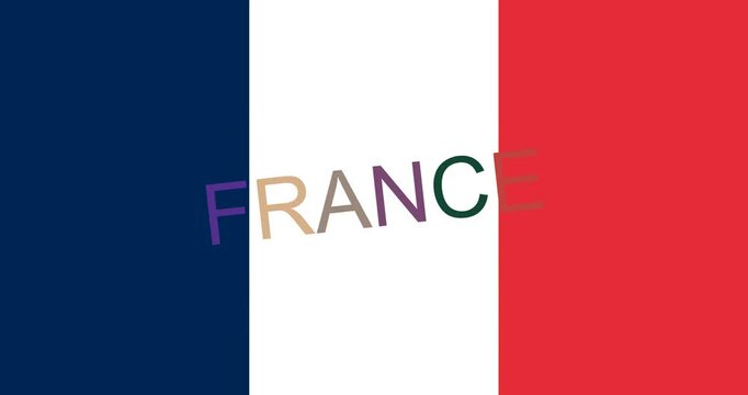FRANCE text that grows and continues to rotate changing color with the French flag in the background Various durations available