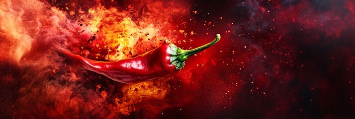 Fiery chili pepper burst showcasing an explosion of color and flavor