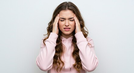 Fototapeta premium Young Woman's Headache: A Portrait of Pain and Discomfort