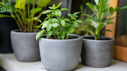 Obraz premium Grey Pots Indoor Plants Home Decor Greenery