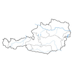 Austria map with regions, waterways