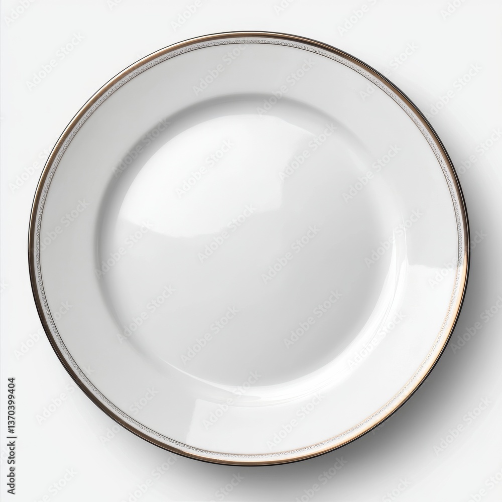 Poster elegant white plate with gold trim: a minimalist table setting for dining and kitchenware presentati