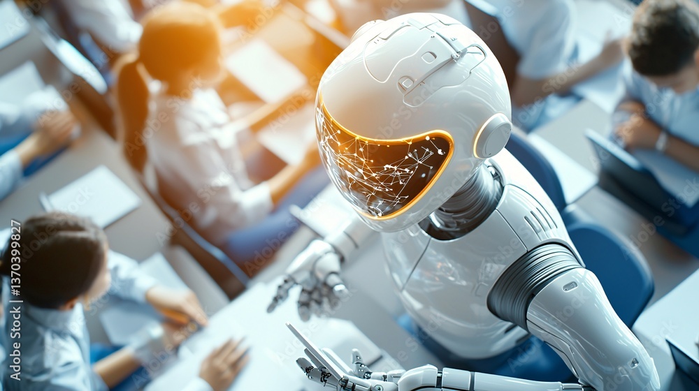Aufkleber ai robot with conference and education concept. robot teaching in modern classroom setting