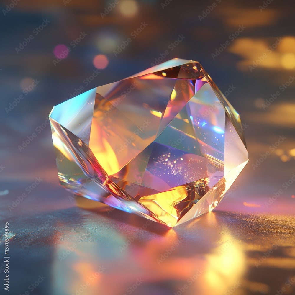 Poster iridescent crystal prism: a study in light and reflection, showcasing facets and a captivating play 