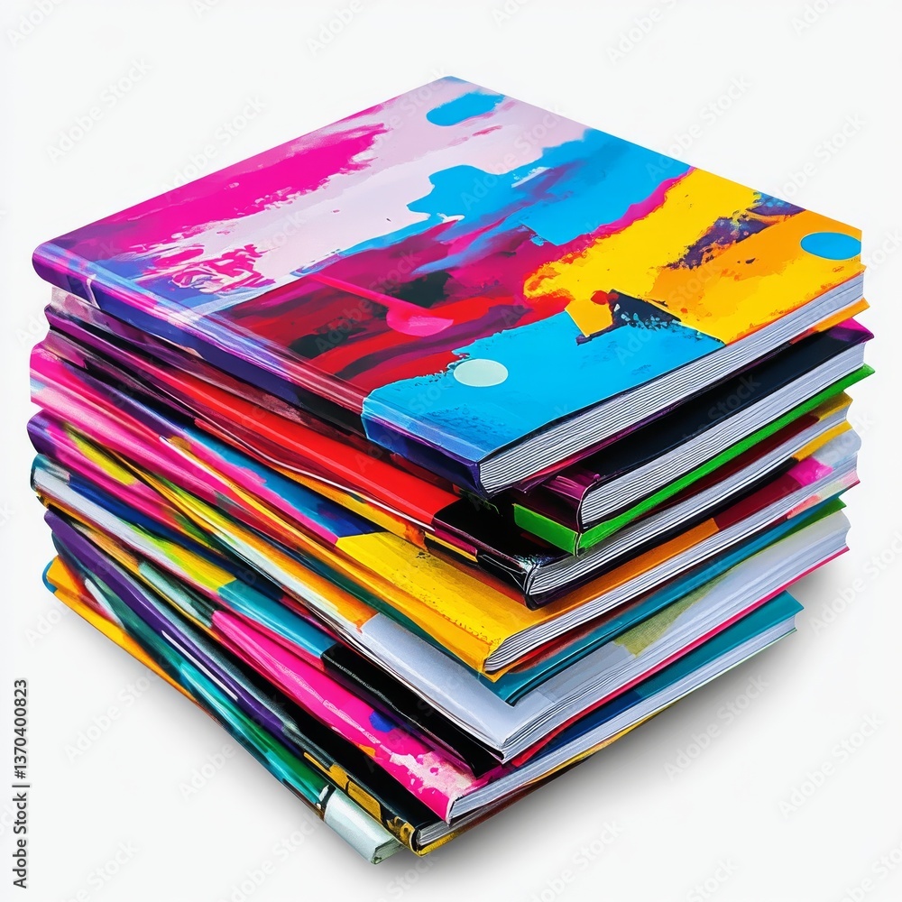 Poster Stack of Colorful Abstract Art Notebooks: A Vibrant Display of Creativity and Expression