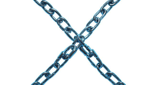 Chains Crossed: Two strong chains cross each other, forming an "X", a potent symbol of interconnectedness. The metallic links create an intriguing play of light and shadow.