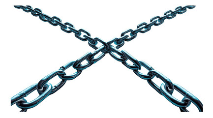 Chains Intersecting: Two sturdy metal chains, their links intertwined, forming a powerful "X" shape against a neutral backdrop.