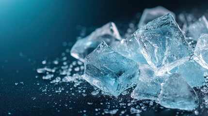 Obraz premium An intricate composition of clustered ice cubes highlighted against a dark background, showcasing the diverse textures and crystalline structures inherent in ice.