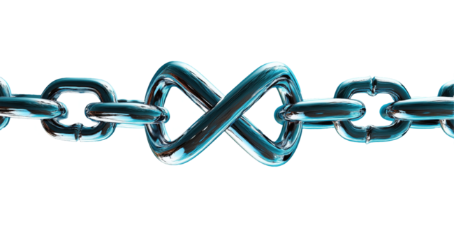 The Eternity of Connection: A striking visual showcasing a chain.  An infinity symbol, symbolizing limitless continuity, seamlessly incorporated into the chain.