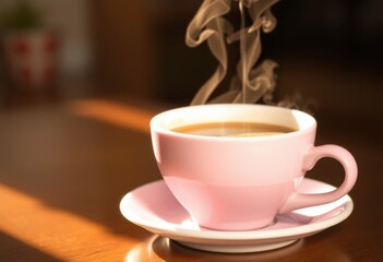 Obraz premium Enjoying a warm cup of coffee in a cozy living room still life photography warm atmosphere morning light