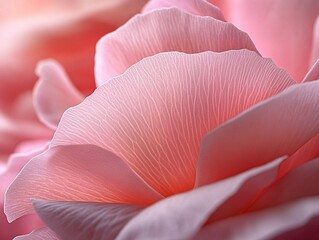 Elegant macro shot of pink flower petals with delicate texture on light pink background, showcasing soft lighting and natural elegance in blooming flora