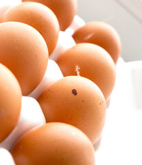 Chicken Eggs in a plastic tray.