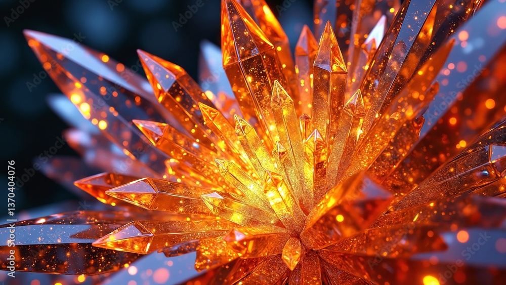 Aufkleber Abstract crystal formation with sharp edges and brilliant reflections showcasing intricate details and vibrant light patterns emanating from the center