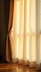 Morning light filters through curtains with a warm glow, curtains, filter, morning