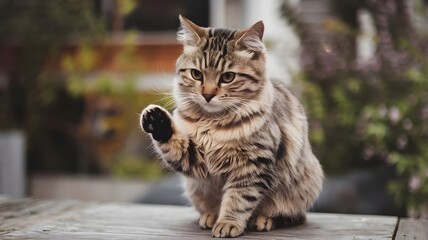 Obraz premium Adorable Fluffy Cat with Bright Eyes and Playful Expression