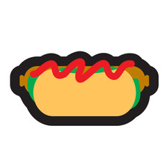 Black line icon set cute snack hot dog