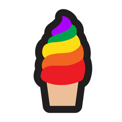 Black line icon set cute snack rainbow ice cream